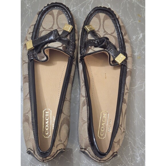 Coach Frida Signature Logo Womens Pre-owned Slip-on Brown/Beige Flats,Size 6B - Picture 1 of 5